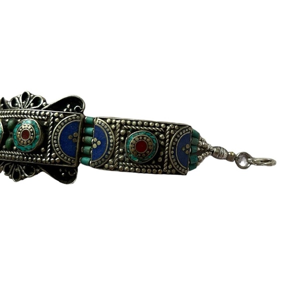 NEW Handmade Tibetan Silver with Genuine Lapis, Turquoise & Coral Bracelet. - Picture 3 of 8